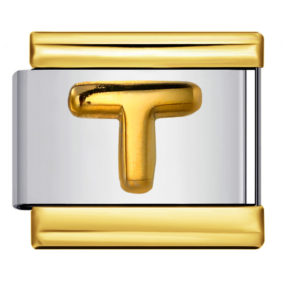 Gold Package Silver Convex Letter Italian Module Bracelet Stainless Steel DIY Elastic Splicing Strap Chain Wholesale