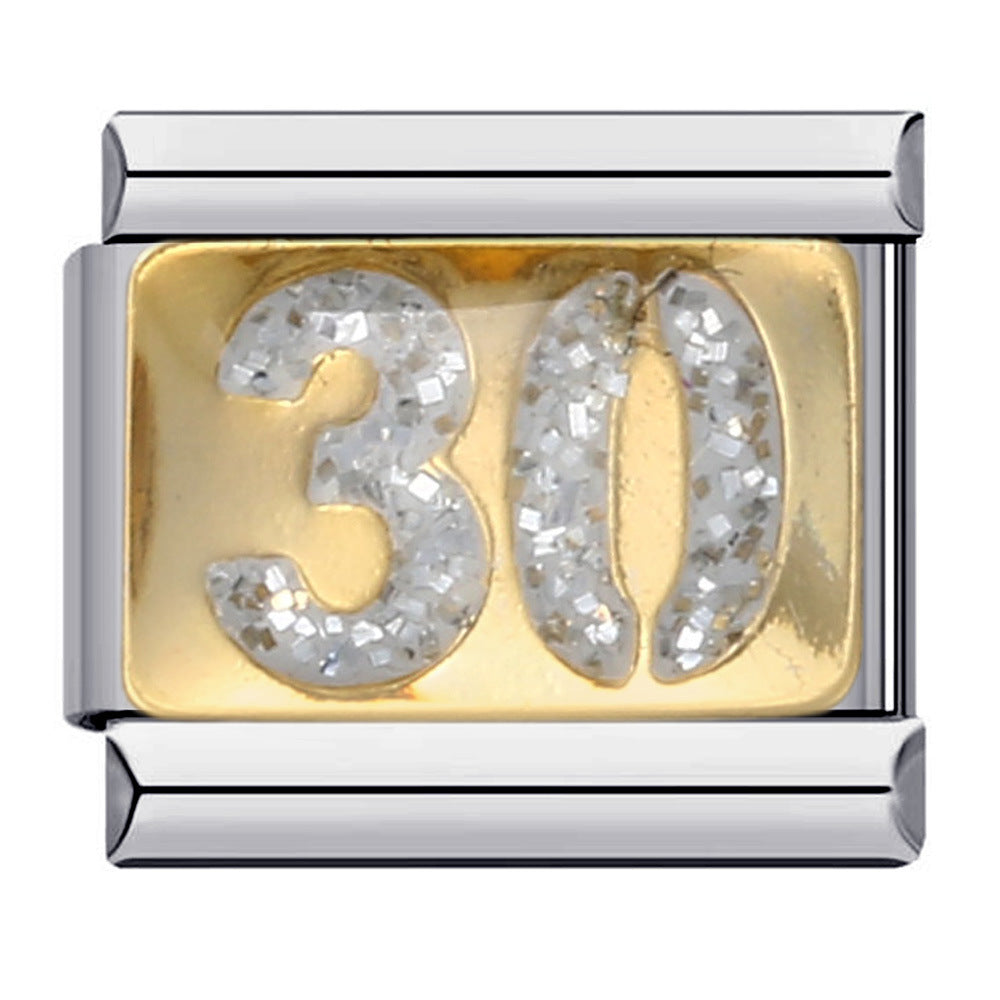 New Diamond Inlaid Titanium Steel Welding Drip Oil DIY Italian Module Bracelet Italian Charm Bracelet