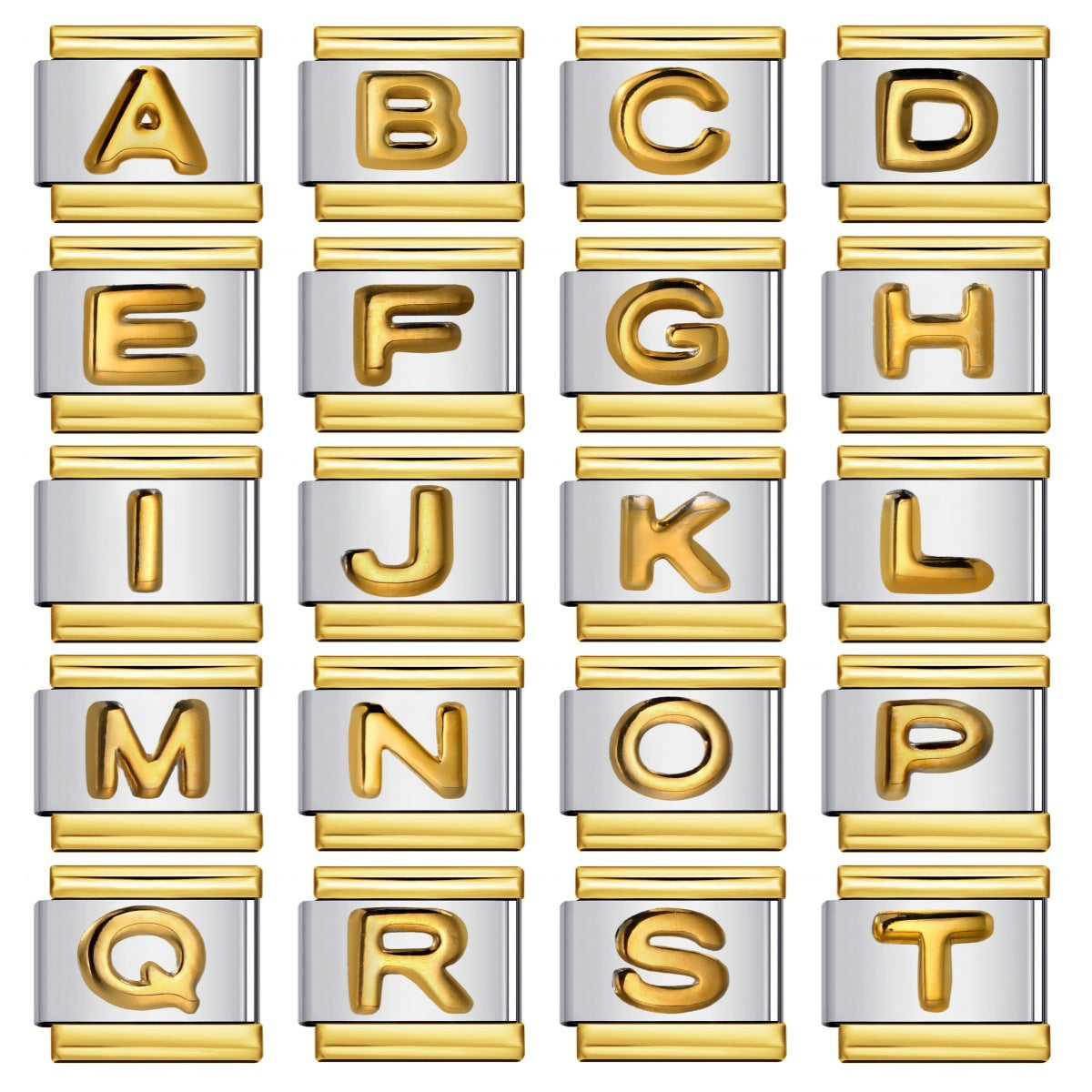 Gold Package Silver Convex Letter Italian Module Bracelet Stainless Steel DIY Elastic Splicing Strap Chain Wholesale