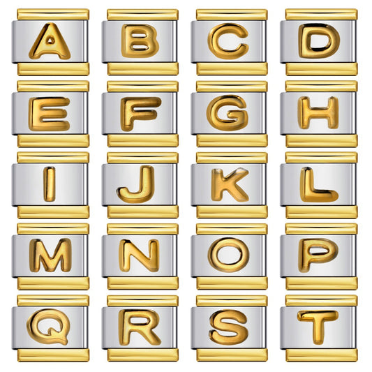 Gold Package Silver Convex Letter Italian Module Bracelet Stainless Steel DIY Elastic Splicing Strap Chain Wholesale