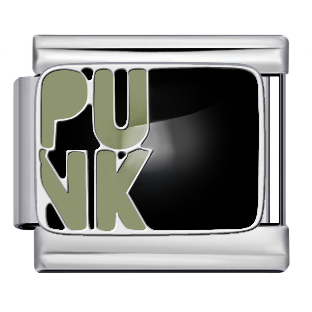 New DIY Italian Module Bracelet Titanium Steel Drip Oil Welding Pattern Strap Chain Fashion Splicing Strap Chain