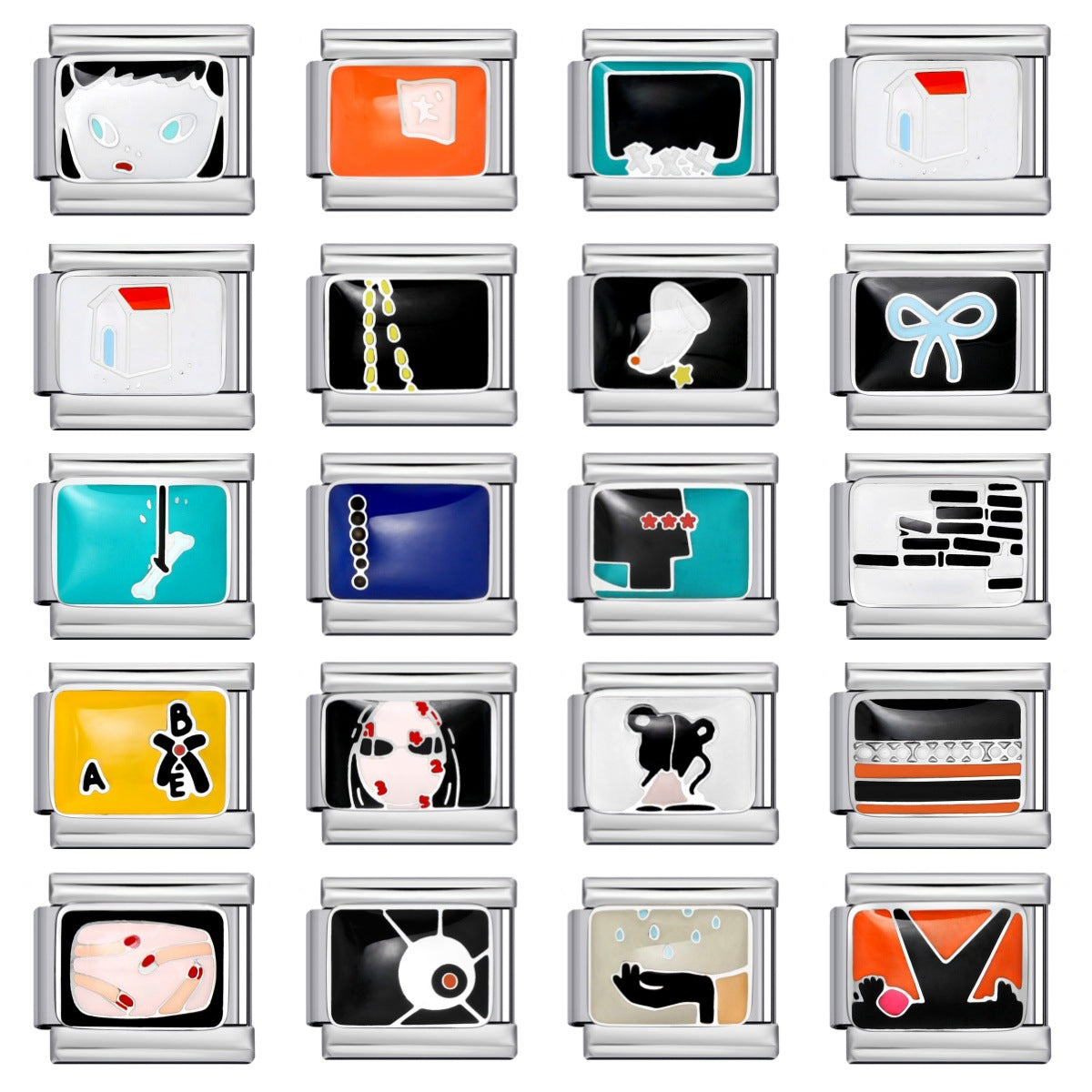 Personalized Pattern Italian Module Bracelet Stainless Steel Welding Drip Oil Cartoon DIY Elastic Splicing Bracelet