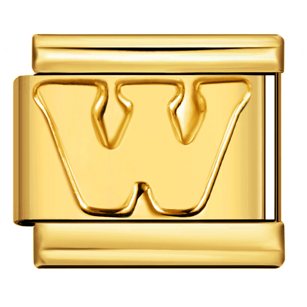 Golden Concave Letter Series Italian Module Bracelet Titanium Steel Stamping DIY Elastic Splicing Bracelet Accessories