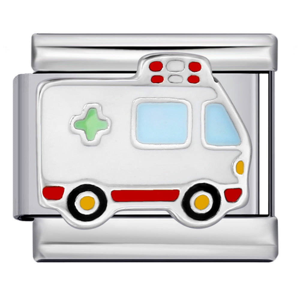 Hot Selling Fire Truck Train Italian Modular Bracelet DIY Titanium Steel Welding Gold Plated Drip Oil Bangle