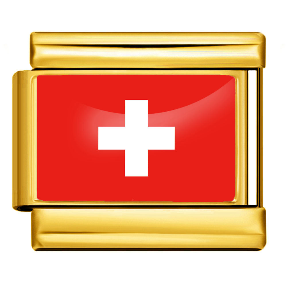 Gold Base World Flag Photo Resin Italian Charm Bracelet DIY Stainless Steel Stretch Watch Band Wristband