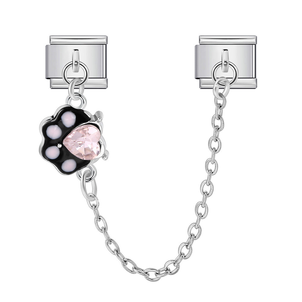 New Silver Double Pendant Italian Module Bracelet Stainless Steel Hook DIY Elastic Splicing Strap Chain