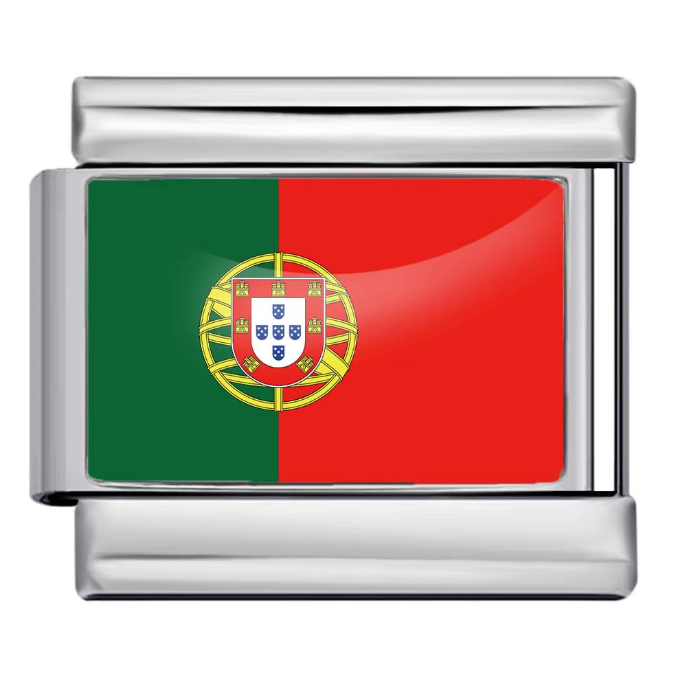 Hot Selling New World Flag Photo Dropper Series Titanium Steel DIY Italian Module Bracelet Accessories Wholesale