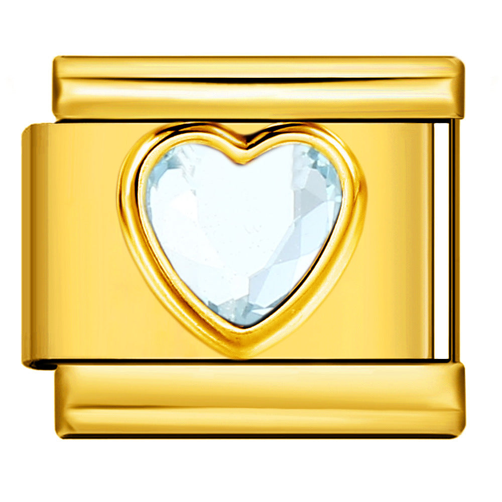 Gold Colored Heart-shaped Circle Diamond Italian Module Bracelet DIY Titanium Steel Welded Elastic Watch Chain Accessory