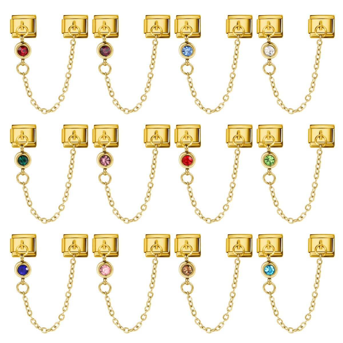 Cross Border Hot Selling 12th Birthday Stone Italian Module Bracelet Gold Hook Pendant DIY Elastic Stainless Steel Bracelet