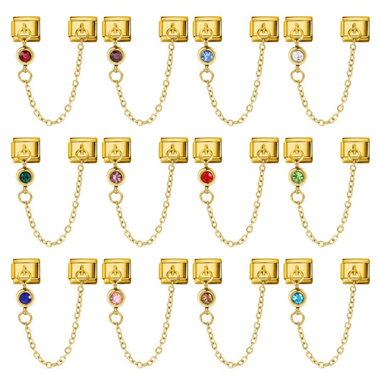 Cross Border Hot Selling 12th Birthday Stone Italian Module Bracelet Gold Hook Pendant DIY Elastic Stainless Steel Bracelet