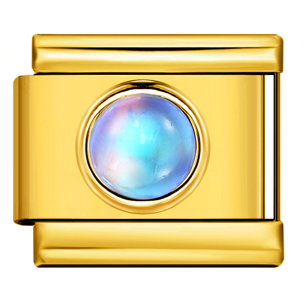 Gold Colored Heart-shaped Circle Diamond Italian Module Bracelet DIY Titanium Steel Welded Elastic Watch Chain Accessory