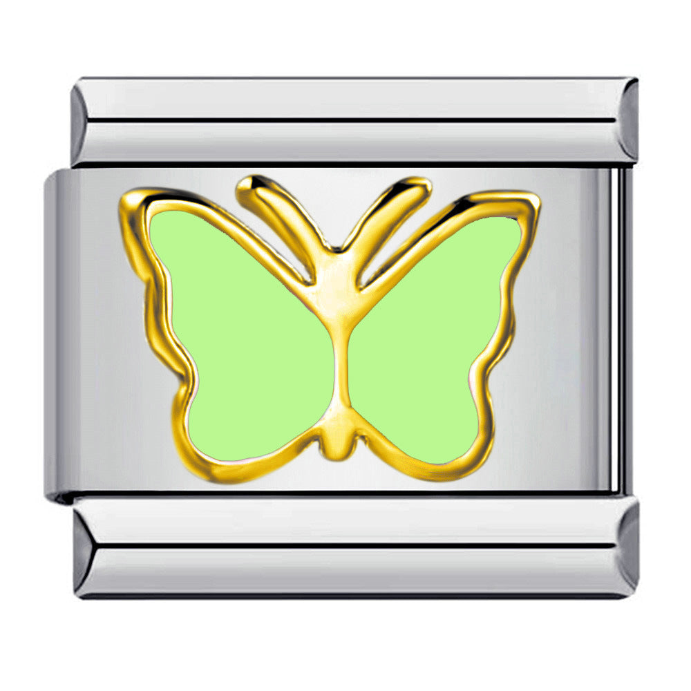 Italian Module Bracelet Color Drip Oil Stamping Pattern DIY Titanium Steel Elastic Splicing Bracelet Accessories Wholesale