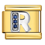 Italian Module Bracelet Gold Background Blue Diamond Letters DIY Stainless Steel Elastic Assembly Welded Strap Bracelet