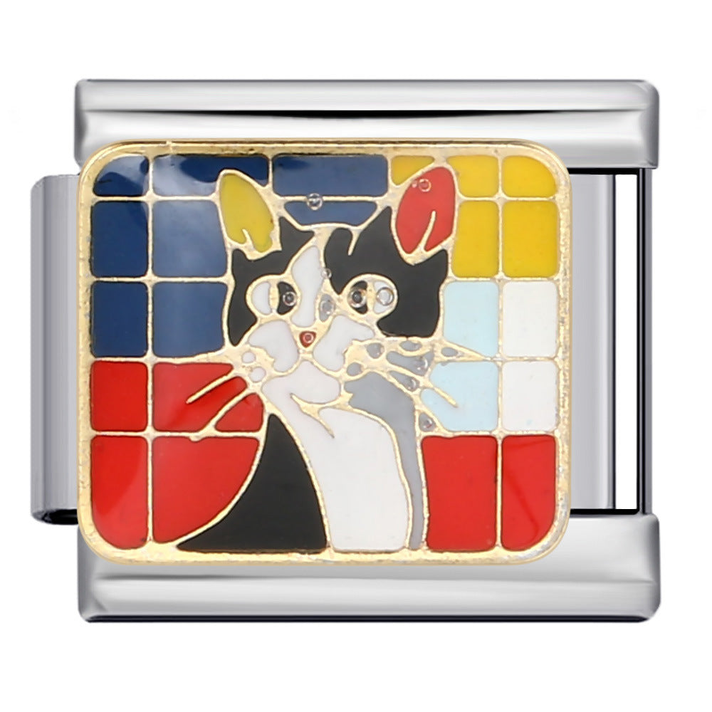 Cross Border Cartoon Animal Series Titanium Steel Welding Drip Oil DIY Bracelet Italian Module Bracelet Accessories Wholesale