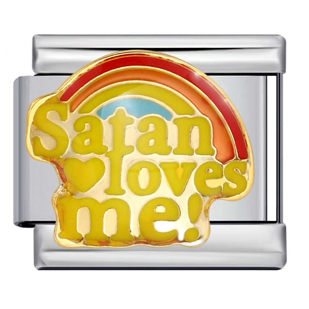 New Personalized English Italian Module Bracelet Titanium Steel Welding Drip Oil DIY Elastic Free Splicing Bracelet