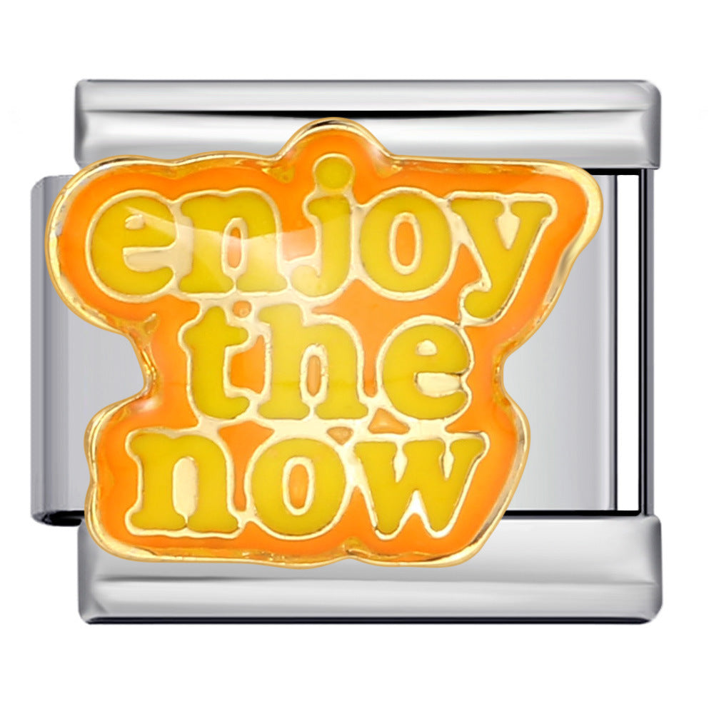 New Personalized English Italian Module Bracelet Titanium Steel Welding Drip Oil DIY Elastic Free Splicing Bracelet