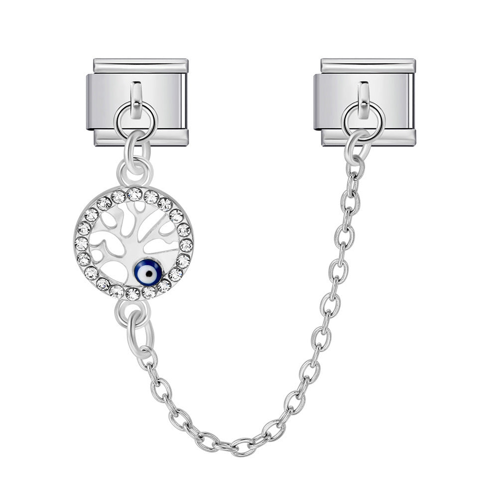 New Gold and Silver Devil's Eye Hook Chain Bracelet Stainless Steel DIY Elastic Italian Module Bracelet