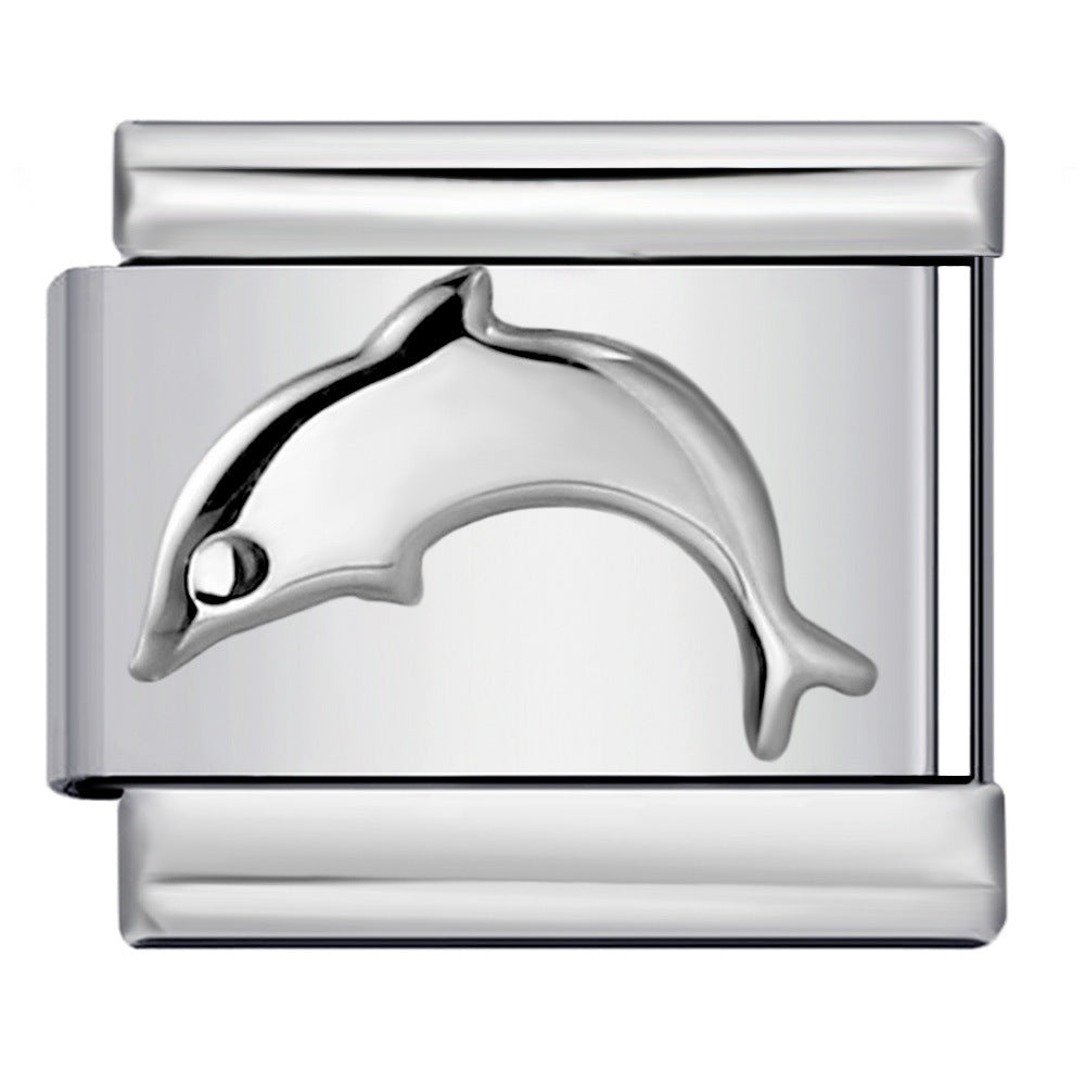 Titanium Steel Convex Silver Stamped DIY Italian Charm Bracelet with Unique Patterns