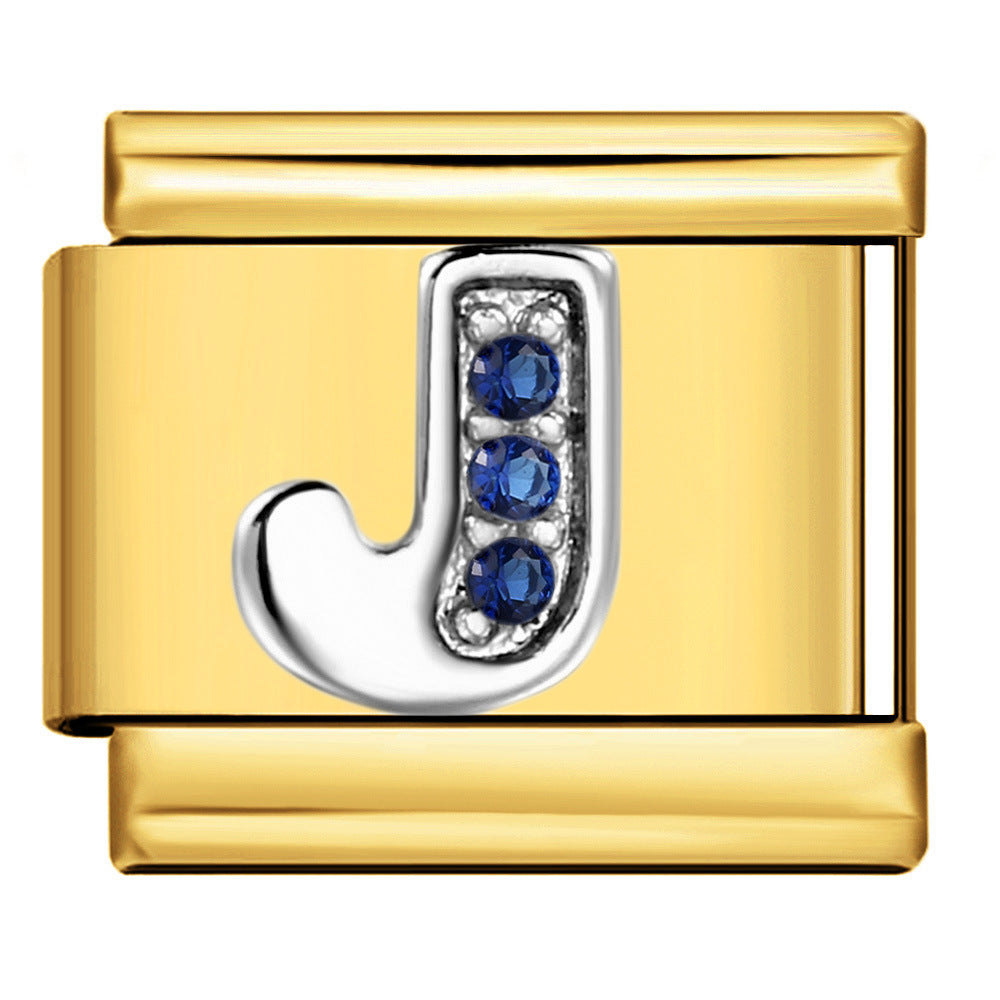 Italian Module Bracelet Gold Background Blue Diamond Letters DIY Stainless Steel Elastic Assembly Welded Strap Bracelet