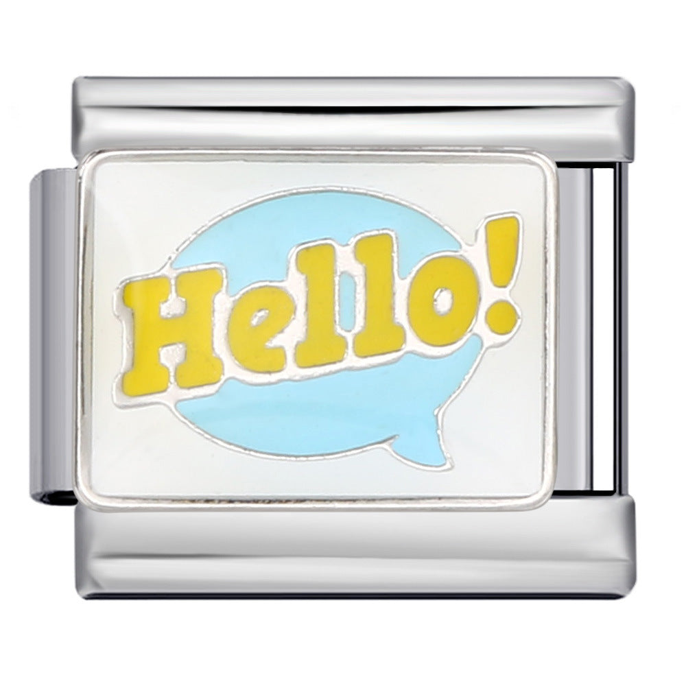 Colorful English Italian Module Bracelet Stainless Steel Welding Drip Oil DIY Jewelry Primary School Children's Gift