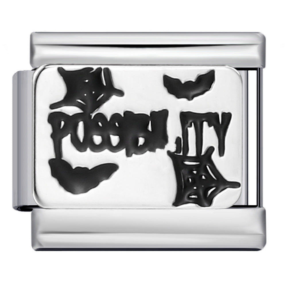 Black Gold Plated Cartoon DIY Italian Modular Bracelet Unique Welded Pattern Stainless Steel Bangle