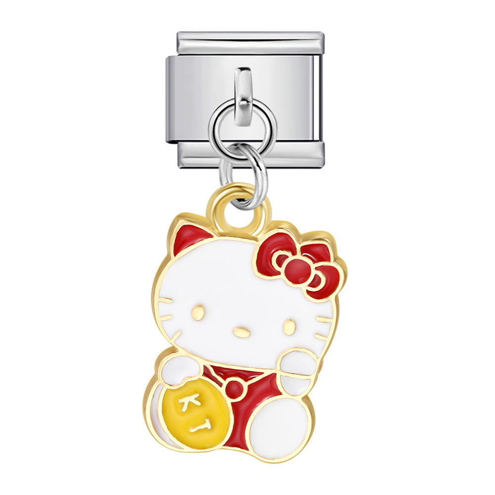 Silver Bottom Cute Pendant Italian Module Bracelet Hook DIY Titanium Steel Micro Inlaid Zircon Elastic Splicing Strap Chain