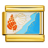 Gold Bottom Tourist Resort Scenery Pattern Italian Module Bracelet DIY Welding Drip Oil Stainless Steel Strap Chain