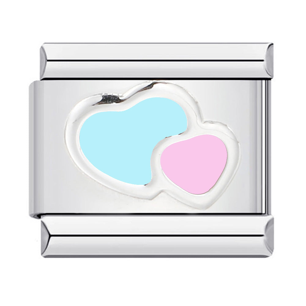 Italian Module Bracelet Color Drip Oil Stamping Pattern DIY Titanium Steel Elastic Splicing Bracelet Accessories Wholesale