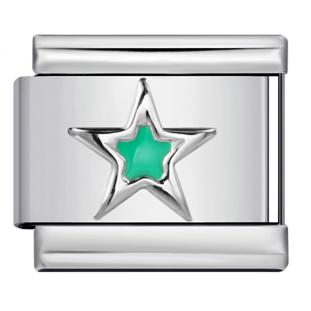 New Titanium Steel Pentagram Eye Italian Module Bracelet Stamped Pattern Drip Oil DIY Elastic Strap Chain