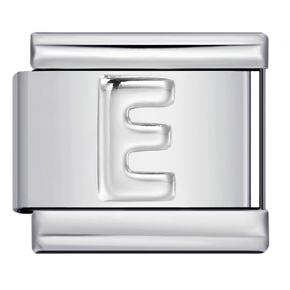 Italian Stainless Steel Silver Raised 26 Letter DIY Module Bracelet with Free Splicing Elastic Watch Strap