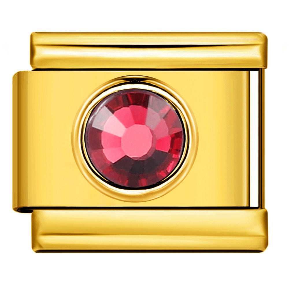 Gold Colored Heart-shaped Circle Diamond Italian Module Bracelet DIY Titanium Steel Welded Elastic Watch Chain Accessory