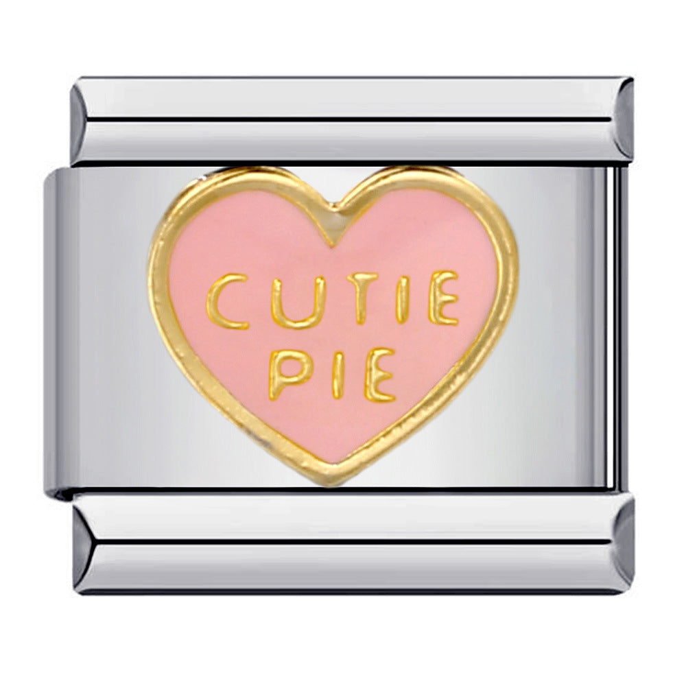 Cross Border Hot Selling Love Series Titanium Steel Welding Drip Oil Wristband Cartoon DIY Italian Module Bracelet Wholesale