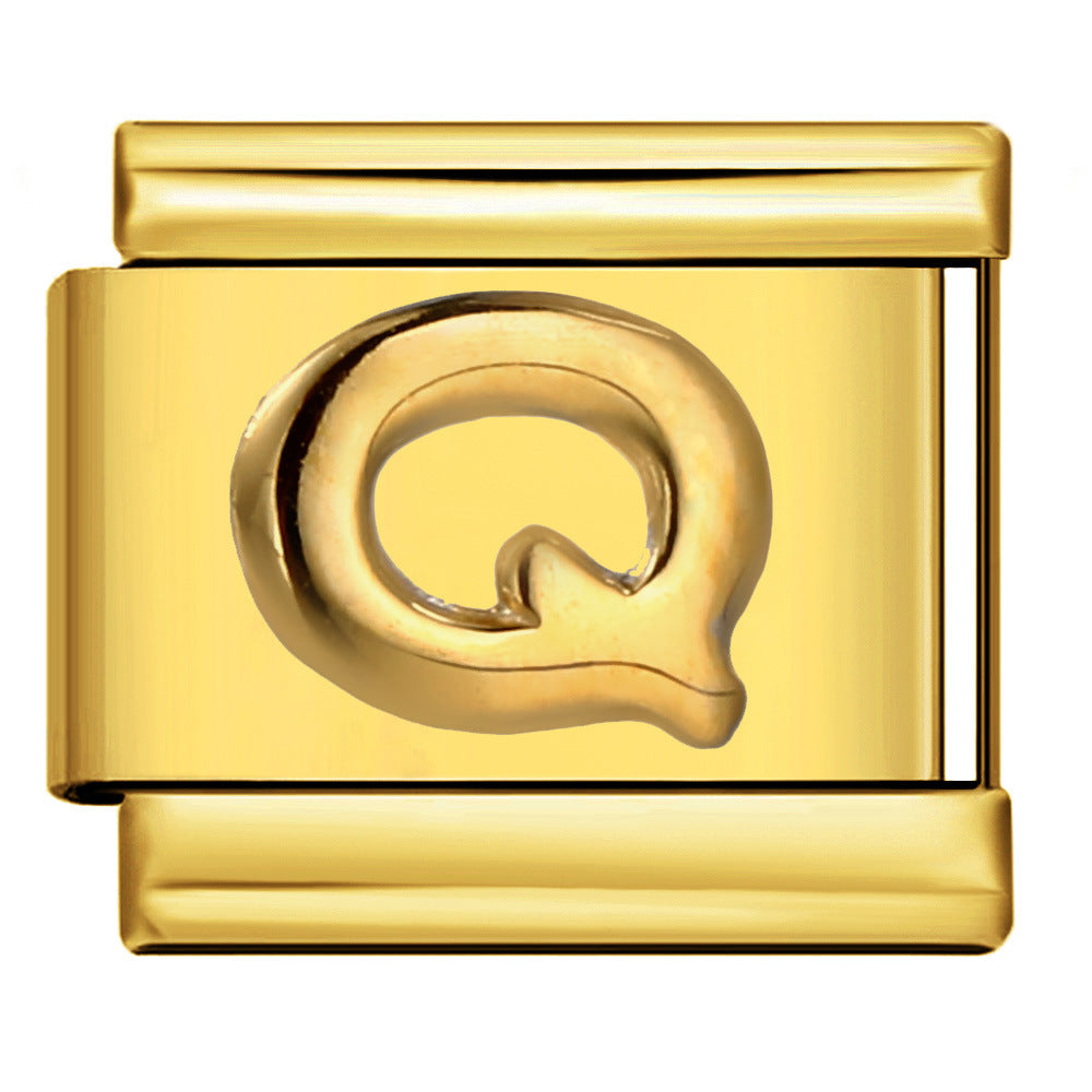 Golden Convex Letter Series Italian Module Bracelet Titanium Steel Stamping DIY Elastic Splicing Bracelet Accessories