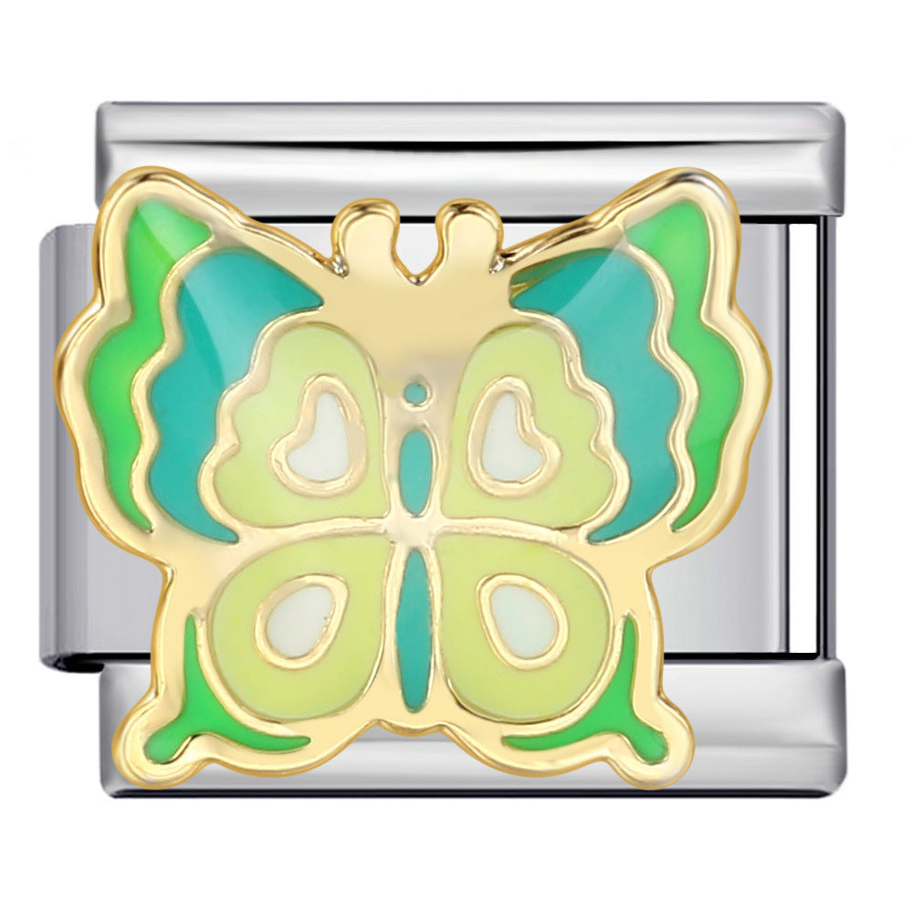 Colorful Butterfly Italian Module Bracelet Titanium Steel Welding Pattern Drip Oil DIY Bracelet Italian Charm