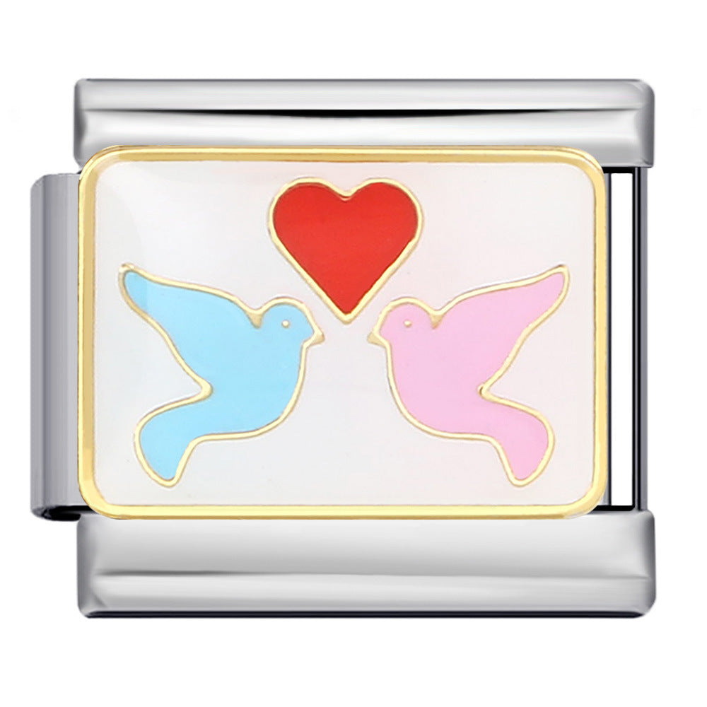 Stainless Steel Welding Drip Oil Animal Pattern DIY Italian Module Bracelet Free Splicing Elastic Accessories Wholesale