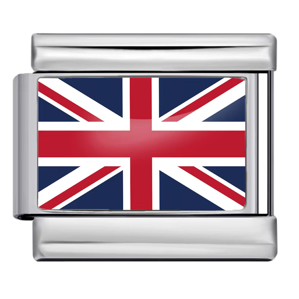 Hot Selling New World Flag Photo Dropper Series Titanium Steel DIY Italian Module Bracelet Accessories Wholesale