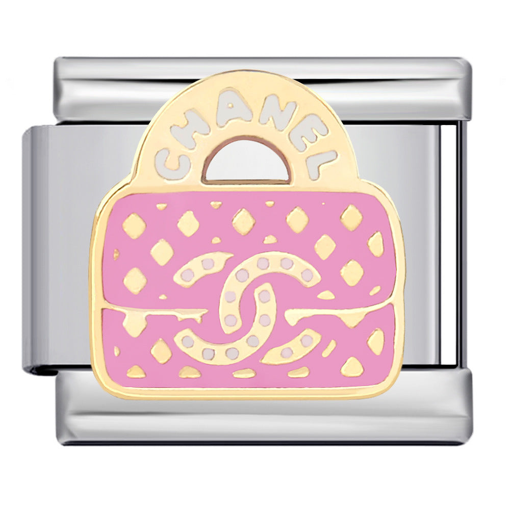 Romantic Pink Italian Modular Bracelet Titanium Steel Welding DIY Charm Bracelet Fairy Gift for Girls