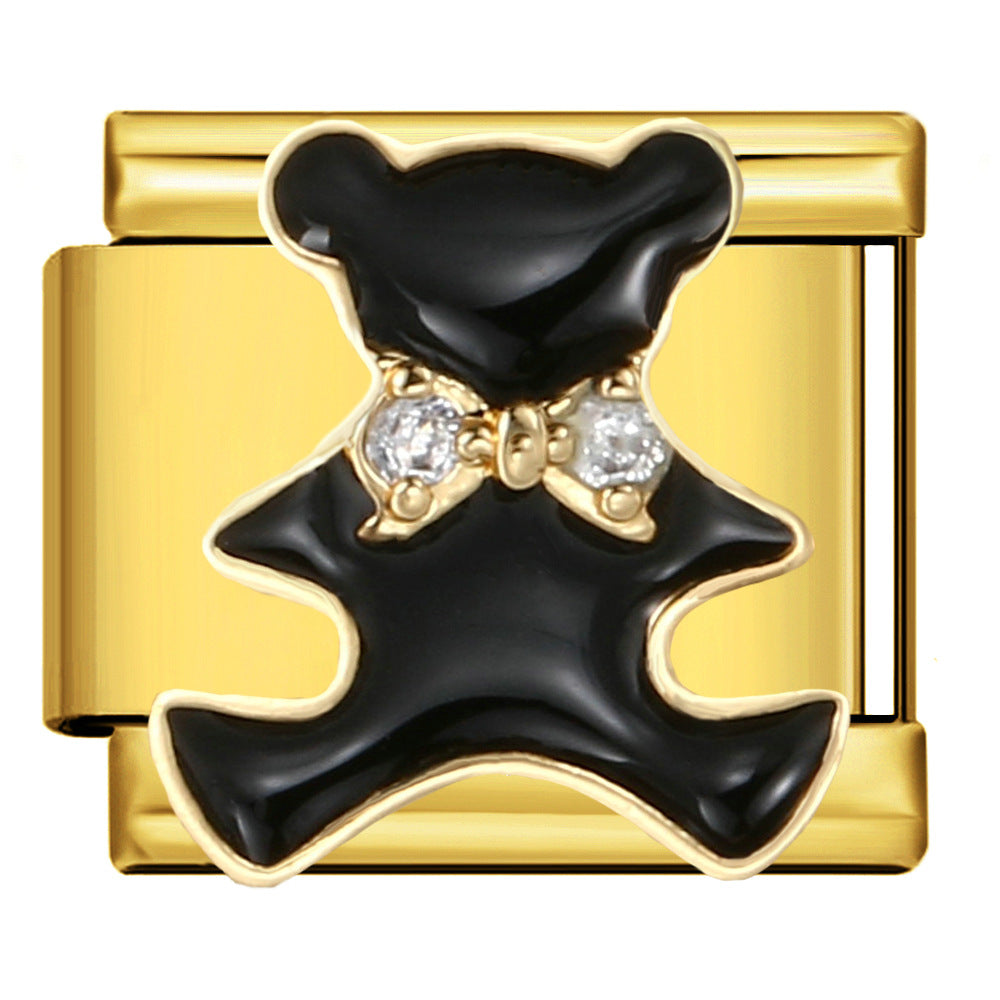 Italian Style Gold Black Modular Bracelet Titanium Steel Drip Welding Design DIY Stretchable Bangle