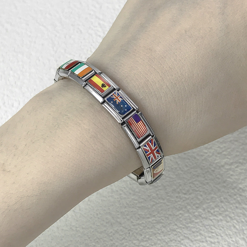 Flag, National Flag, Italian Module, Bracelet, Stainless Steel, Gold-plated, Oil Dripping, Welding Pattern, DIY Bracelet Wholesale