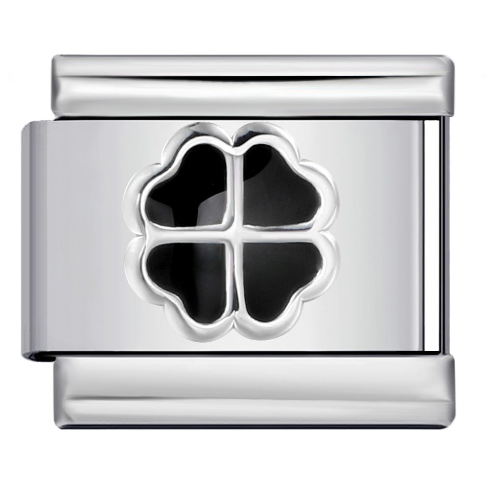 Color Dripping Oil Clover Module Bracelet Stainless Steel Stamping Pattern DIY Elastic Bracelet Accessories Wholesale