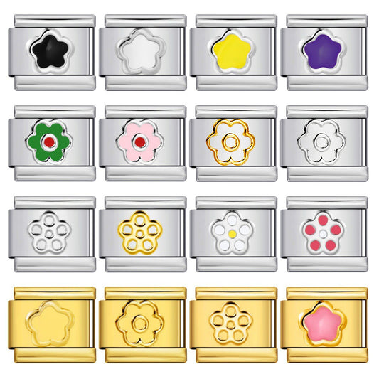 New Petal Stamping Series DIY Italian Module Bracelet Titanium Steel Gold Plated Drip Oil Splicing Strap Chain