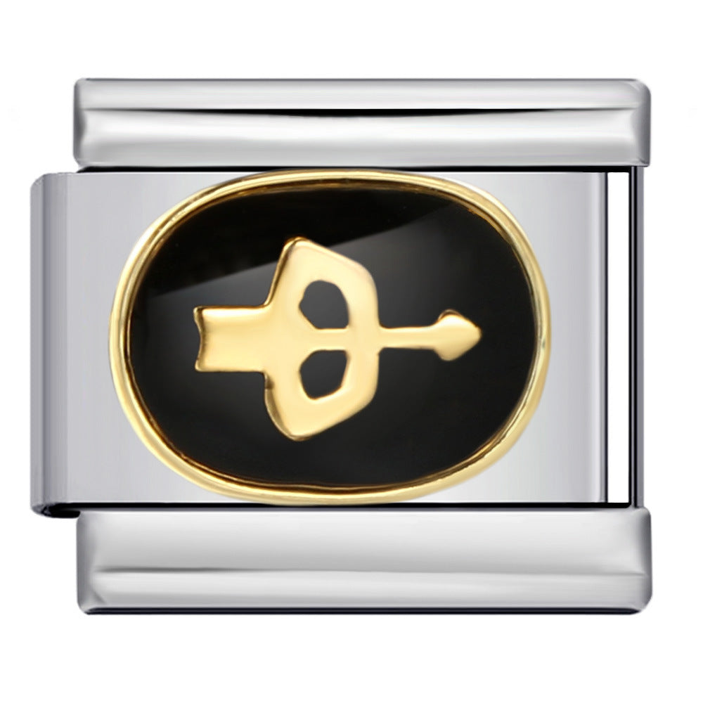 Italian Module Bracelet with Black Welding, Gold-plated Dripping Oil, Twelve Zodiac DIY Pattern, Stainless Steel Bracelet