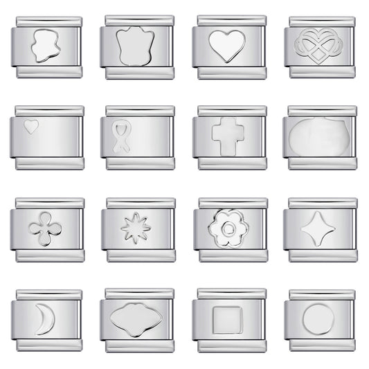 Concave Silver Titanium Steel Stamping Pattern DIY Italian Module Bracelet Italian Charm Bracelet