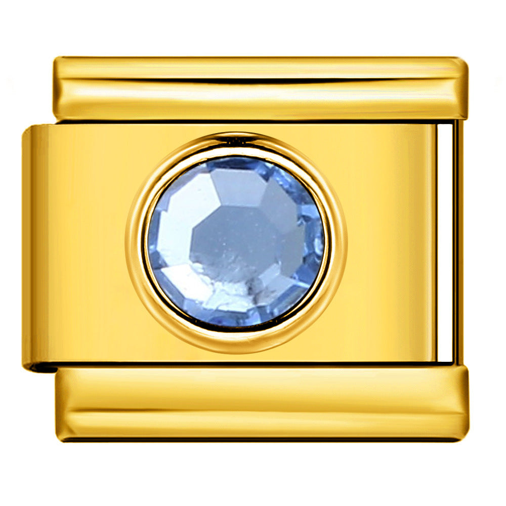 Gold Colored Heart-shaped Circle Diamond Italian Module Bracelet DIY Titanium Steel Welded Elastic Watch Chain Accessory