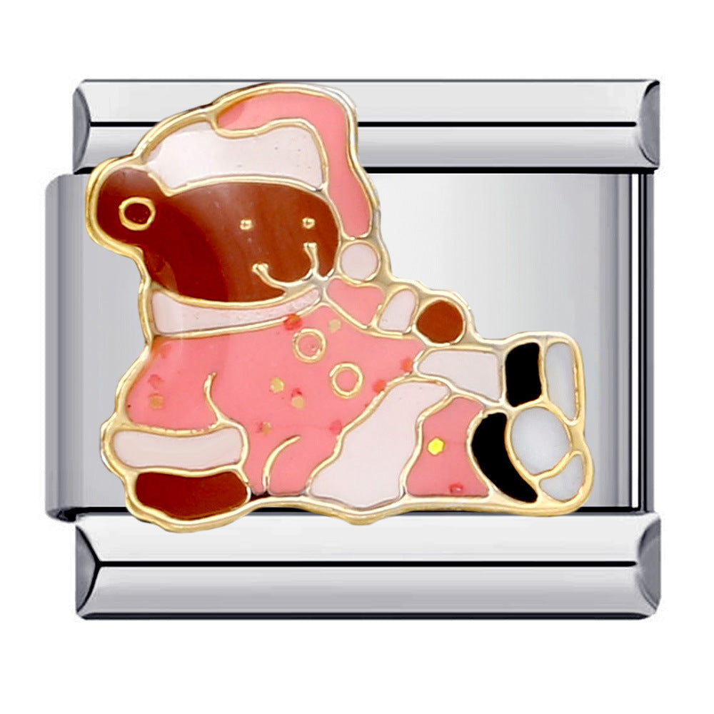 New Cute Animal Italian Modular Bracelet Titanium Steel Welding Oil Drip Cartoon DIY Fashion Wristband