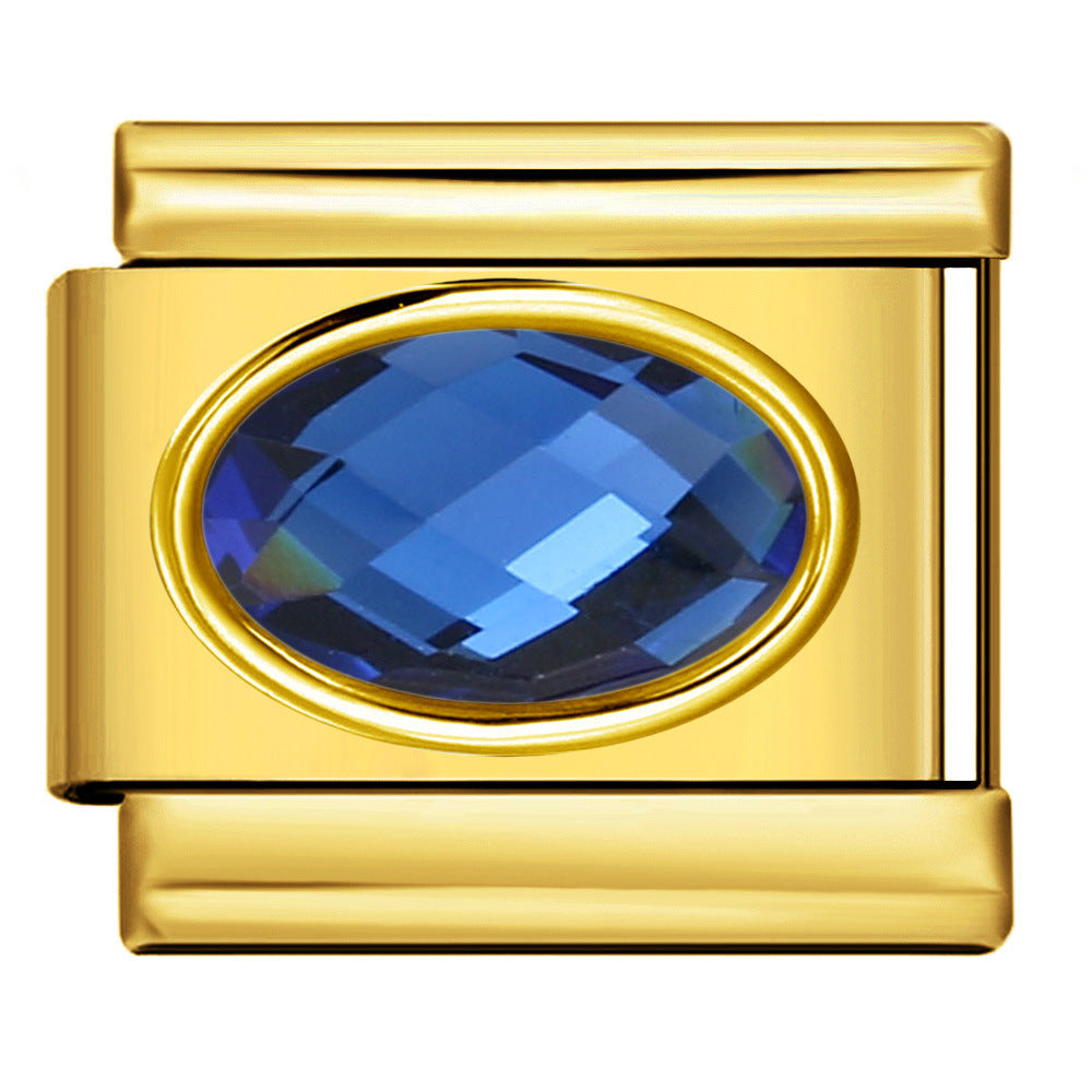 Italian Style Gold Plated Oval Birthstone Bracelet Stainless Steel DIY Customizable Fashion Jewelry Wristband