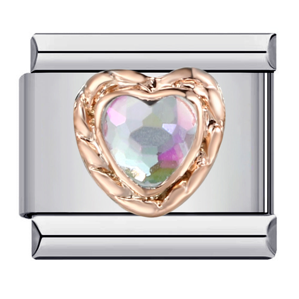 New Love Micro Inlaid Gemstone Italian Module Bracelet Stainless Steel Stamped Crystal Elastic Wristband Accessory