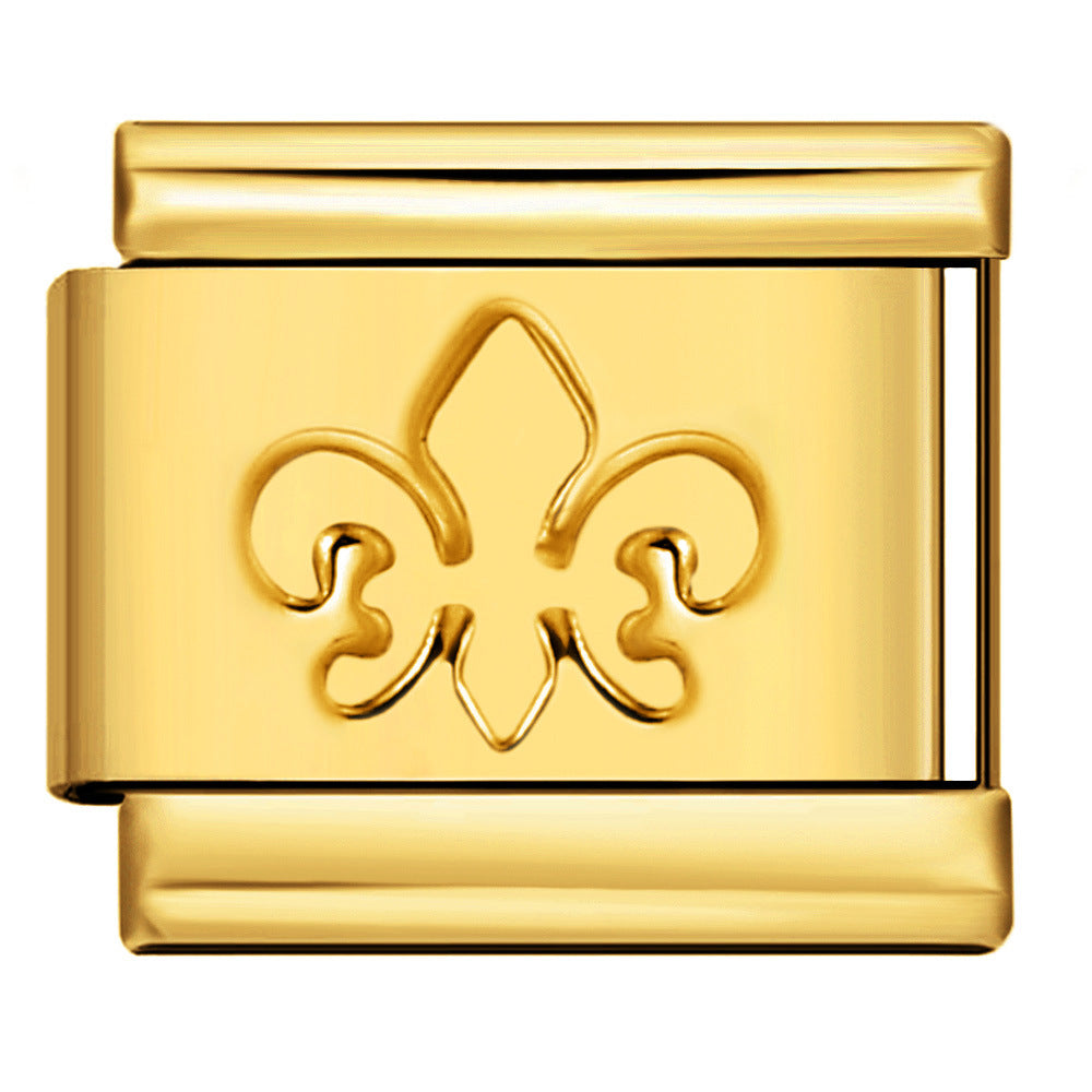 Italian Module Bracelet Titanium Steel All Gold Stamping Pattern DIY Italian Charm Bracelet