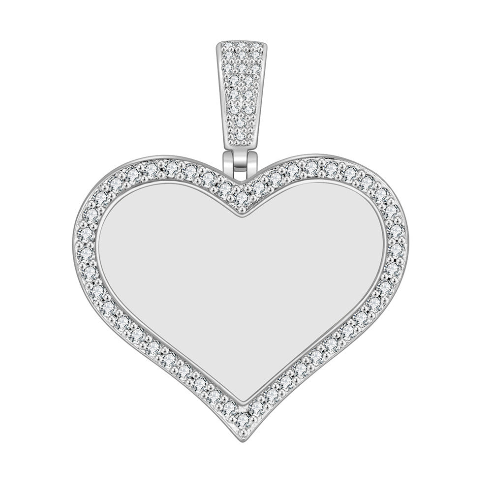 New Micro Inlaid Zircon Heart-shaped Circular Pendant DIY Personalized Picture Photo Making Necklace Birthday Gift
