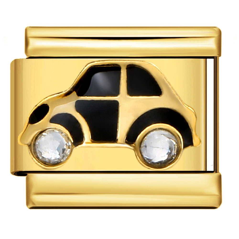 Italian Style Gold Black Modular Bracelet Titanium Steel Drip Welding Design DIY Stretchable Bangle